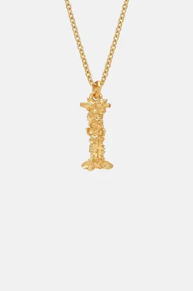 Floral Letter I Necklace Gold Plate
